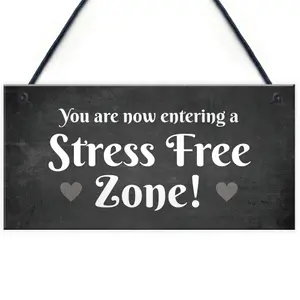 Red Ocean Stress Free Zone Hanging Garden Home Decor Sign Novelty Home Bar Bedroom Hanging Signs