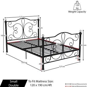 Vida Designs Chicago Black 4ft Small Double Metal Bed Frame