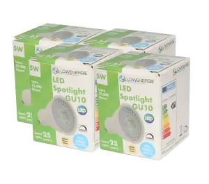 50w Equivalent Brightness GU10 5w LED Spotlight - Warm White - Pack of 4 - Dimmable