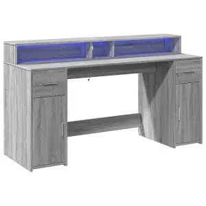 Berkfield Desk with LED Lights Grey Sonoma 160x55x91 cm Engineered Wood