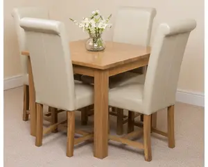 Oslo 90 x 90 cm Oak Small Dining Table and 4 Chairs Dining Set with Washington Ivory Leather Chairs