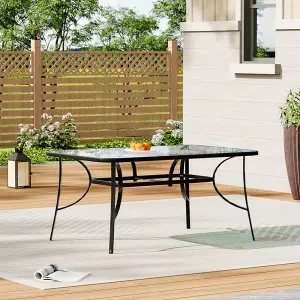 Black Rectangular Tempered Glass Tabletop Metal Outdoor Garden Coffee Table with Parasol Hole 120cm