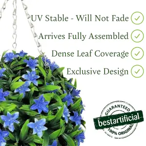 Best Artificial 38cm Blue Lily Hanging Basket Flower Topiary Ball - Suitable for Outdoor Use - Weather & Fade Resistant