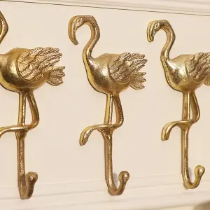 Melody Maison Set of 3 Gold Flamingo Wall Hooks