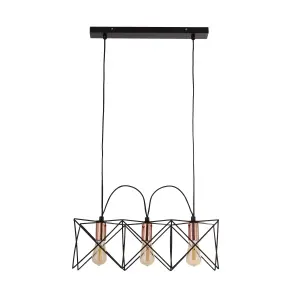 Lighting Collection Houston Matt Black and Shiny Copper 3Lt Frame Pendant