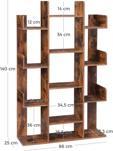 VASAGLE Storage Rack, Shelf, Tree Bookcase, Shelving Unit, 13 Shelves, with Rounded Corners, Rustic Brown