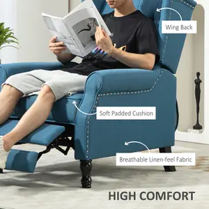 HOMCOM Manual Reclining Armchair Recliner with Footrest Blue