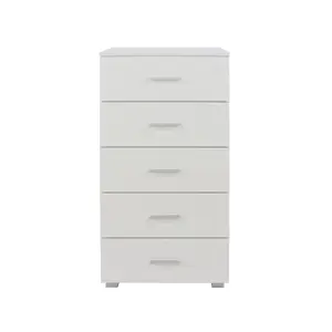 Lido 5 narrow tall chest of drawers, White