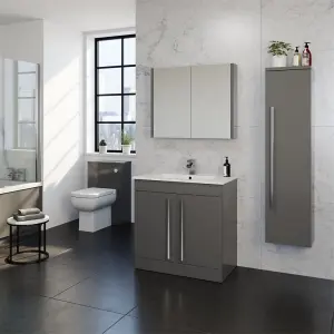 Bathroom 2-Drawer Wall Hung Vanity Unit with Mid Depth Ceramic Basin 800mm Wide - Storm Grey Gloss  - Brassware Not Included