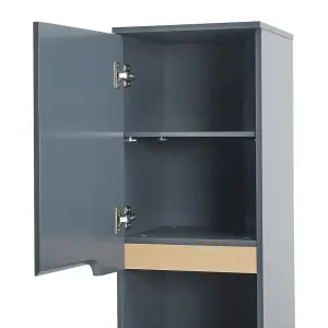 Grey Tall Bathroom Cabinet with Solid Wood Legs 160cm H