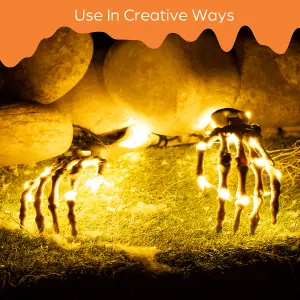 Global Gizmos Set of 2 Halloween Skeleton Arm Lights / Indoor or Outdoor Halloween Decoration / 6 Hour Timer / IP44 Waterproof