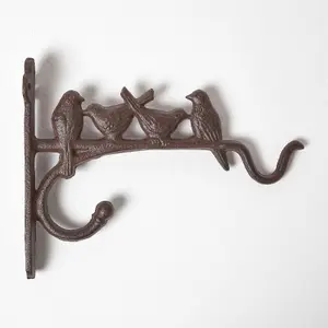 Homescapes Cast Iron Hanging Basket Hook with Birds