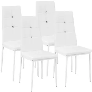 Dining Chairs Set of 4 - high backrest with rhinestones, slim steel legs - white