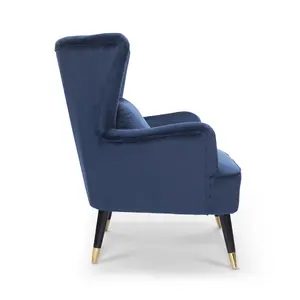 Velvet Blue Camila Accent Wingback Chair with Footstool