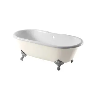 Arroll Moulin Gloss White Roll-top Double ended Bath with 2 Tap holes & claw bath feet (L)170cm (W)77cm