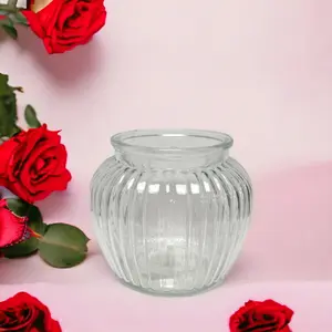 Ribbed Glass Flower Jar Vase H13.5 cm