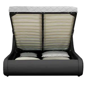 Galaxy LED Upholstered Ottoman Bed Black/White / Kingsize (5')