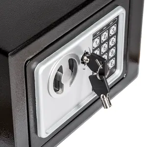 Safe - electronic with double bolt locking system, LED display, code and keys, 17 x 23 x 17 cm - black