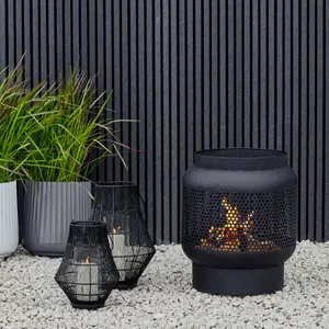 Outdoor Tall Buttermere Basket Fire Pit Black H51cm W45cm