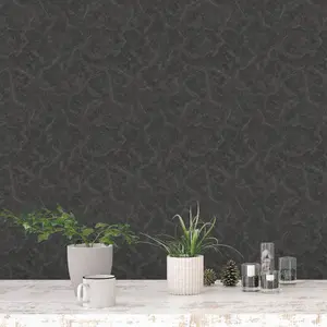 Galerie Nordic Elements Black Marble Texture Effect Wallpaper Roll