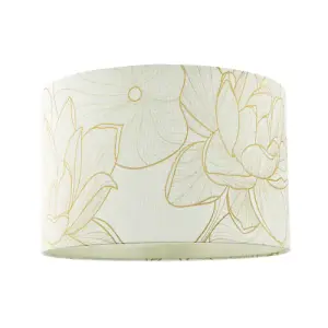 Designer Cream Linen Fabric 12 Inch Lampshade with Large Shiny Gold Foil Flowers