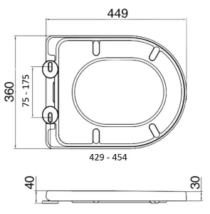 Euroshowers Top Fix Black Middle D Soft Close Quick Release Toilet Seat 360x445mm