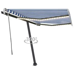 Berkfield Manual Retractable Awning with LED 350x250 cm Blue and White