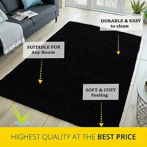 Abaseen 60x110 cm Black Shaggy Rug - Soft Touch Thick Pile Modern Rugs - Washable Area Rugs for Home and Office