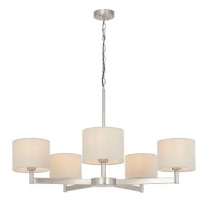 Matt Nickel Multi Arm Ceiling Pendant Light & Taupe Shades 5 Bulb Hanging