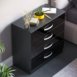 Vida Designs Hulio Black High Gloss 4 Drawer Chest (H)720mm (W)750mm (D)360mm