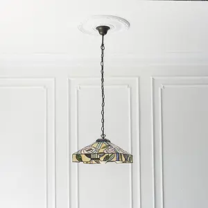 Luminosa Willow 1 Light Medium Ceiling Pendant Dark Bronze, Tiffany Style Glass, E27