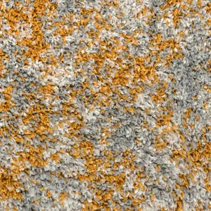 Super Soft Mottled Tonal Ochre Yellow & Grey Shaggy Runner Rug 60x240cm