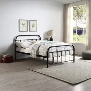 Tewin Vintage Hospital Style Black King Size Metal Bed Frame