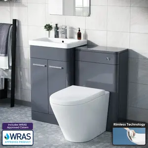 Nes Home Afern 500mm Vanity Unit, WC Unit And Round Back to Wall Toilet Steel Grey