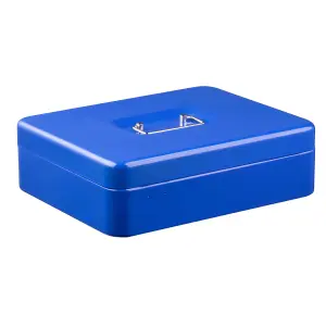 Hardys Metal Cash Box Money Bank Deposit Steel Tin Security Safe Petty Key Lockable - 12" Blue