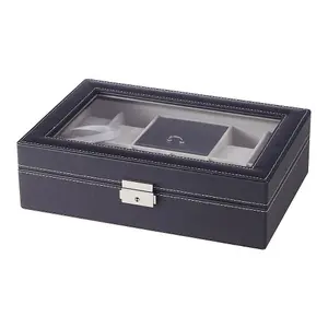 Elegant Black 8-Slot PU Leather Watch Display Box with Transparent Lid and Velvet Lining