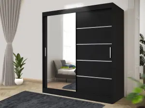 Bedroom Sliding Wardrobe with LED - Storage Space & Sleek Design comes in Width 100cm/120cm/150cm/180cm/203cm/250cm (Black, 120cm)