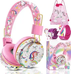 JYPS Cute Kids Headphones Wireless, Unicorn Headphones For Girls, Bluetooth Adjustable Toddler Headphone Over Ear For Age 2+, With Microphone,