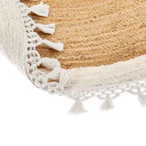 Round Jute Area Rug 140 cm Beige and White MARTS