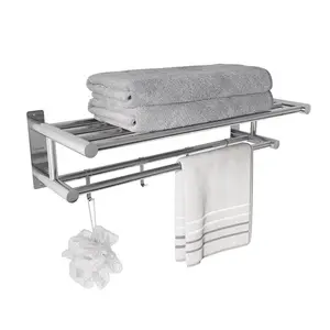 Rigueiro 600mm Bathroom Towel Rack with Hooks, Modern Chrome Finish