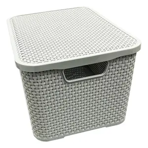 1 x Rattan Effect Light Grey Home Office Laundry Storage Basket