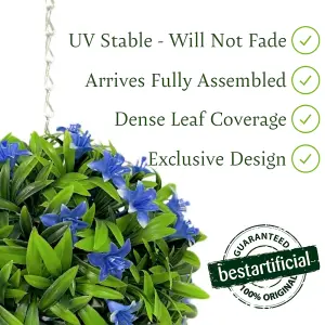 Best Artificial 23cm Blue Lily Hanging Basket Flower Topiary Ball - Suitable for Outdoor Use - Weather & Fade Resistant