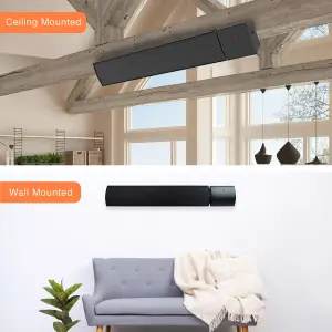 Mirrorstone 3000W Helios Infrared Bar Heater In Black Finish, Wall/Ceiling Mount, Indoor Electric Heater