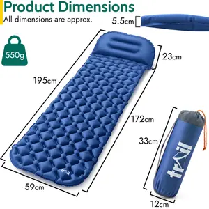 Lightweight Sleeping Mat With Pillow Ultra Light Inflatable Camping Mattress 5.5cm - Blue