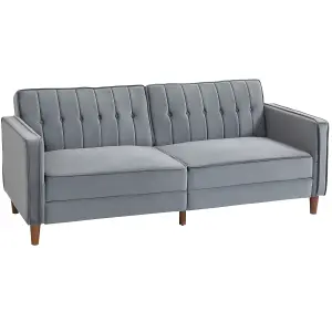 HOMCOM Convertible Sofa Futon Velvet-Touch Tufted Couch Sofa Bed Dark Grey