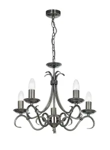 Luminosa Bernice 5 Light Multi Arm Ceiling Pendant Antique Silver, E14