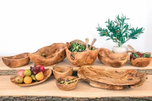 Olive Wood Natural Grained Rustic Kitchen Dining Handmade Large Luxury Bowl (Diam) 29-32cm