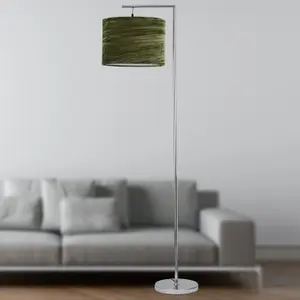 First Choice Lighting Chrome Angled Floor Lamp with Green Crushed Velvet Shade