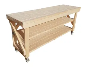 Acorn workbench, kiln-dry work station (H-90cm, D-64cm, L-120cm) double shelf and wheels