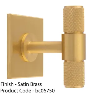 Knurled T Bar Cabinet Door Knob & Matching Backplate - Satin Brass 40 x 40mm